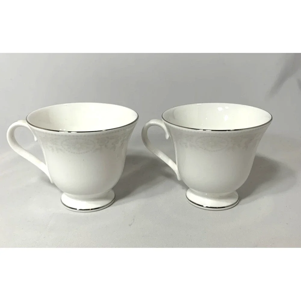 Wedgwood St. Moritz Tea Cups White - Set of 2‎ Victoria Shape Footed EUC